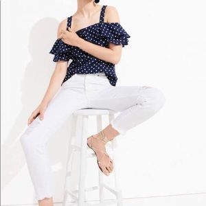 J. Crew Navy Polka Dot Ruffle Blouse Size 10T